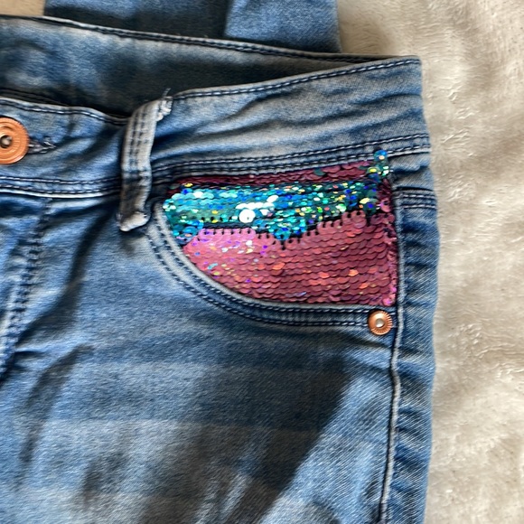 Girls skinny Jeans with sequined pockets (pink or blue), size 10/12. Bundle!! - Picture 2 of 5
